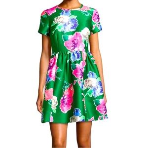 kate spade Green Floral Short-Sleeve Fit-and-Flare Dress